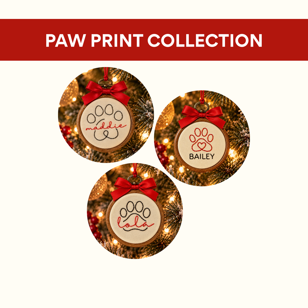 Personalized Paw Print Hand-Embroidered Ornament