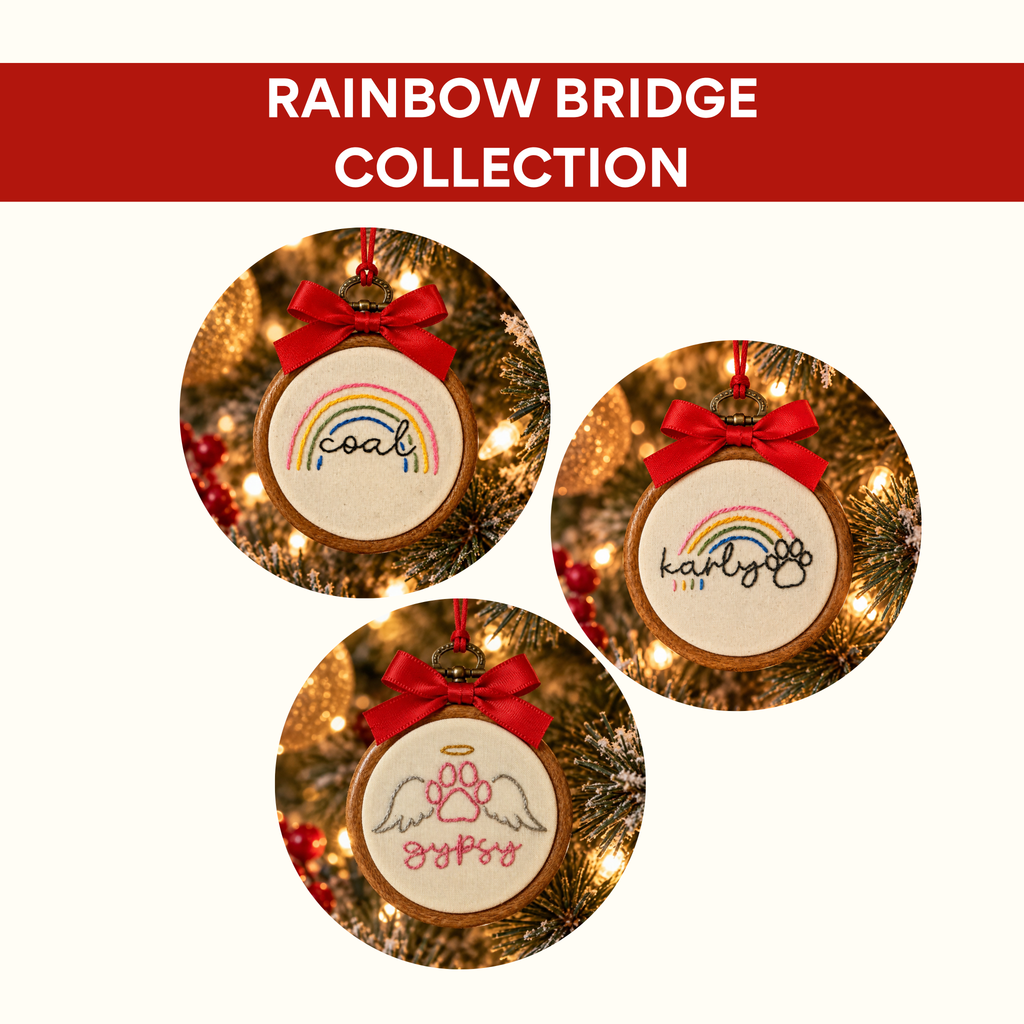 Personalized Rainbow Bridge Hand-Embroidered Ornament