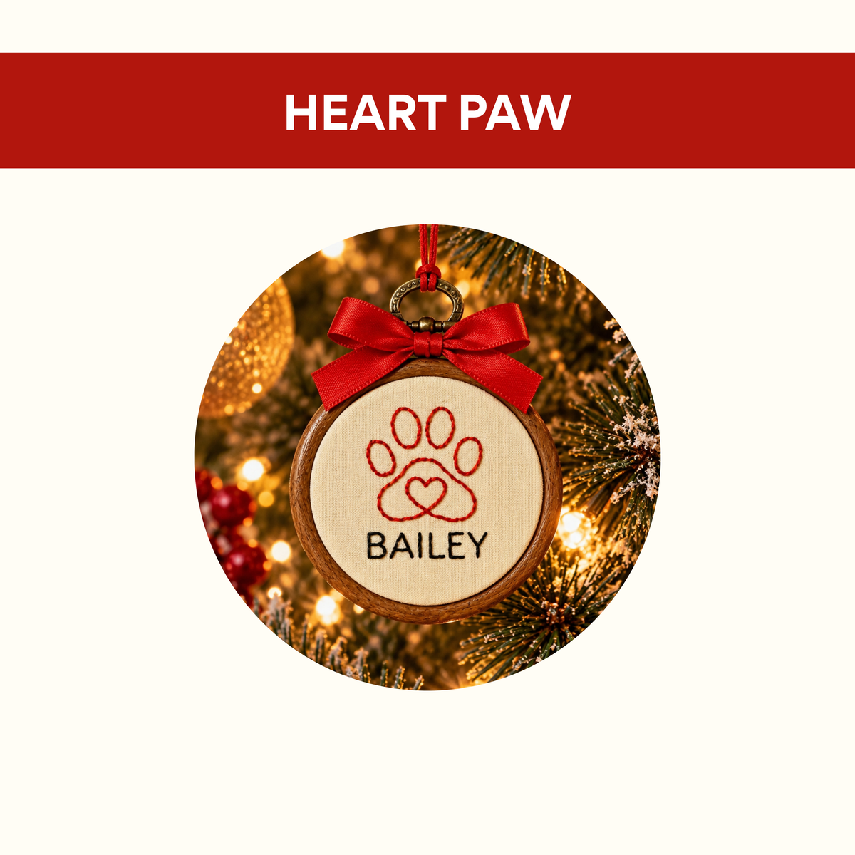Personalized Paw Print Hand-Embroidered Ornament