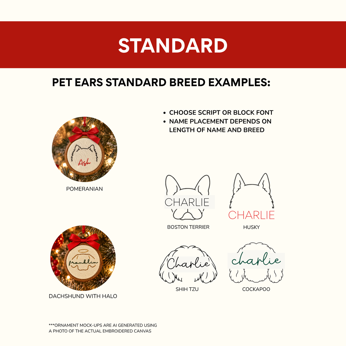 Personalized Pet Ear Hand-Embroidered Ornament