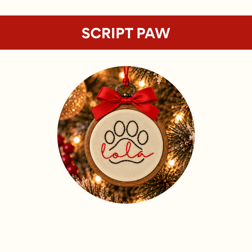 Personalized Paw Print Hand-Embroidered Ornament