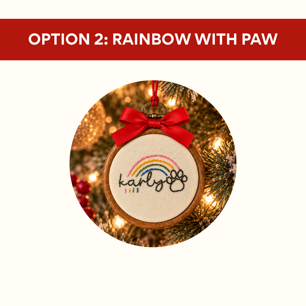 Personalized Rainbow Bridge Hand-Embroidered Ornament