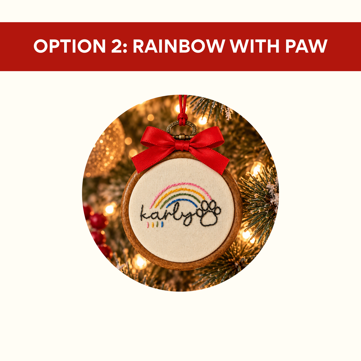 Personalized Rainbow Bridge Hand-Embroidered Ornament