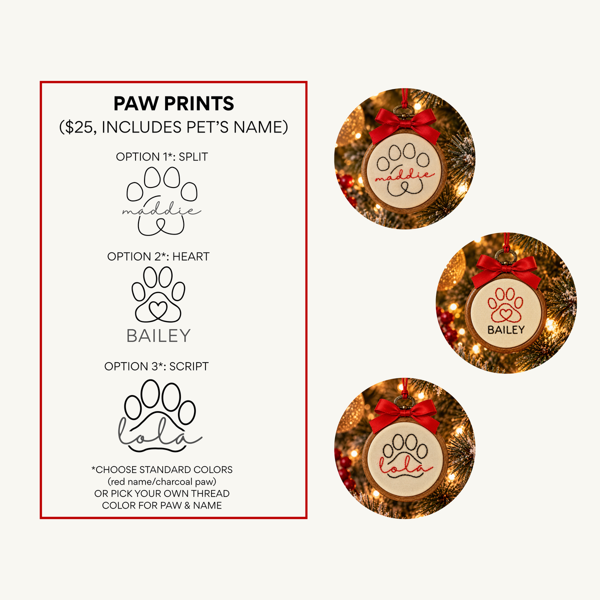 Personalized Paw Print Hand-Embroidered Ornament