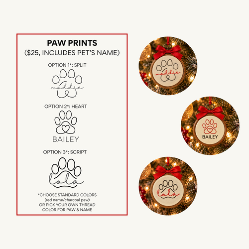Personalized Paw Print Hand-Embroidered Ornament