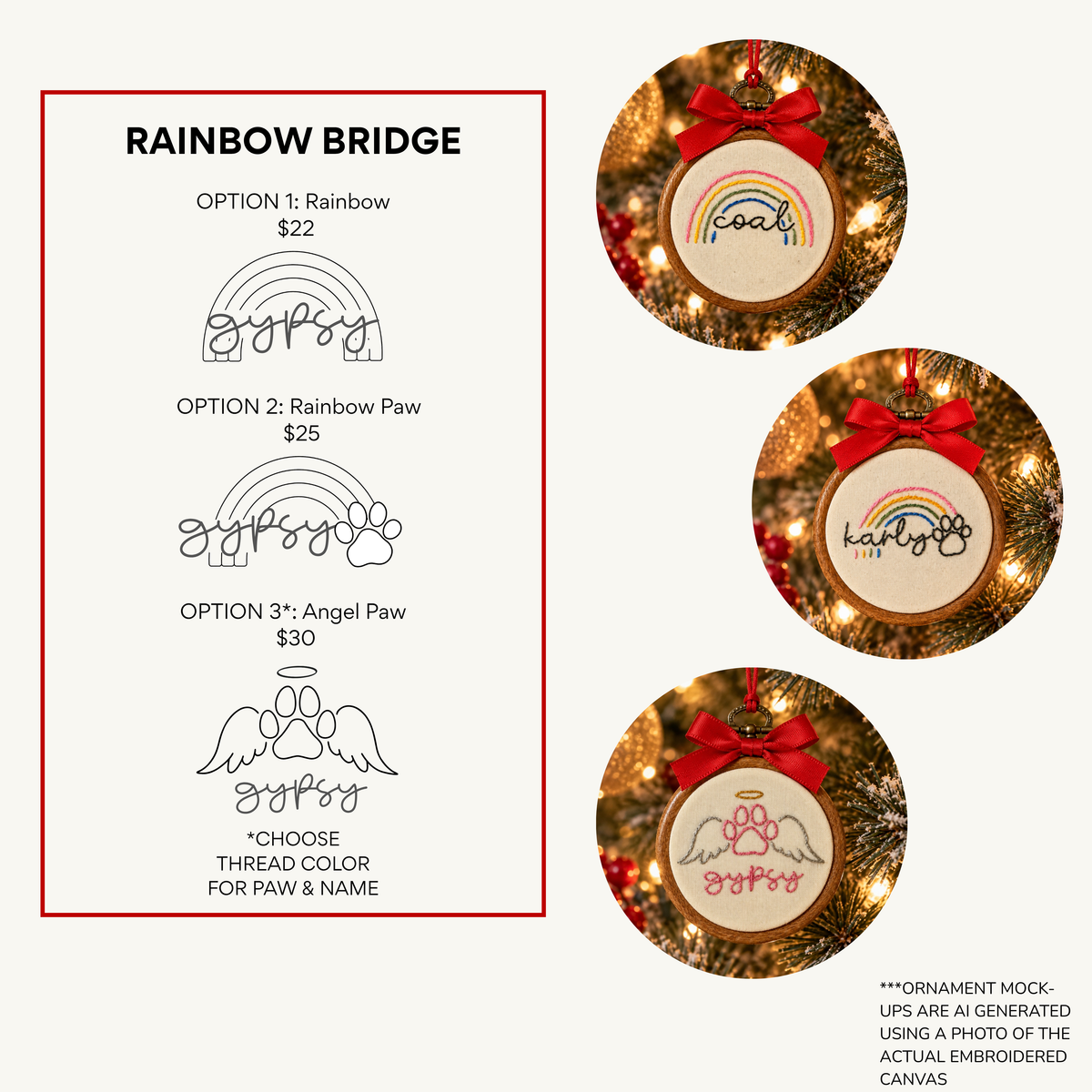 Personalized Rainbow Bridge Hand-Embroidered Ornament