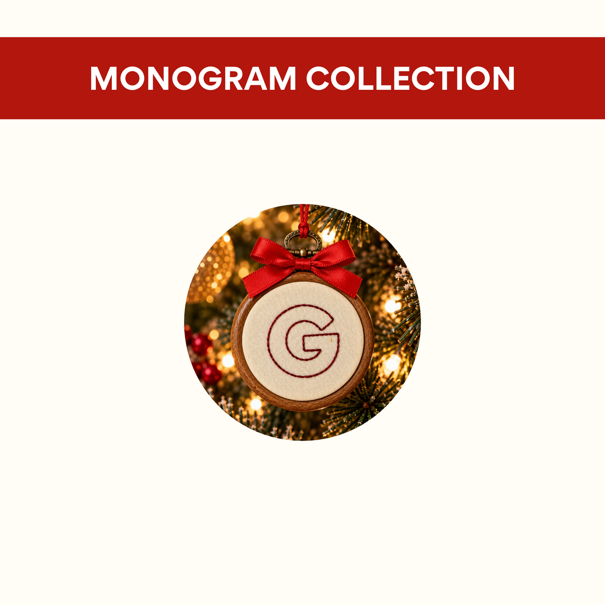 Personalized Hand Embroidered Monogram Ornament