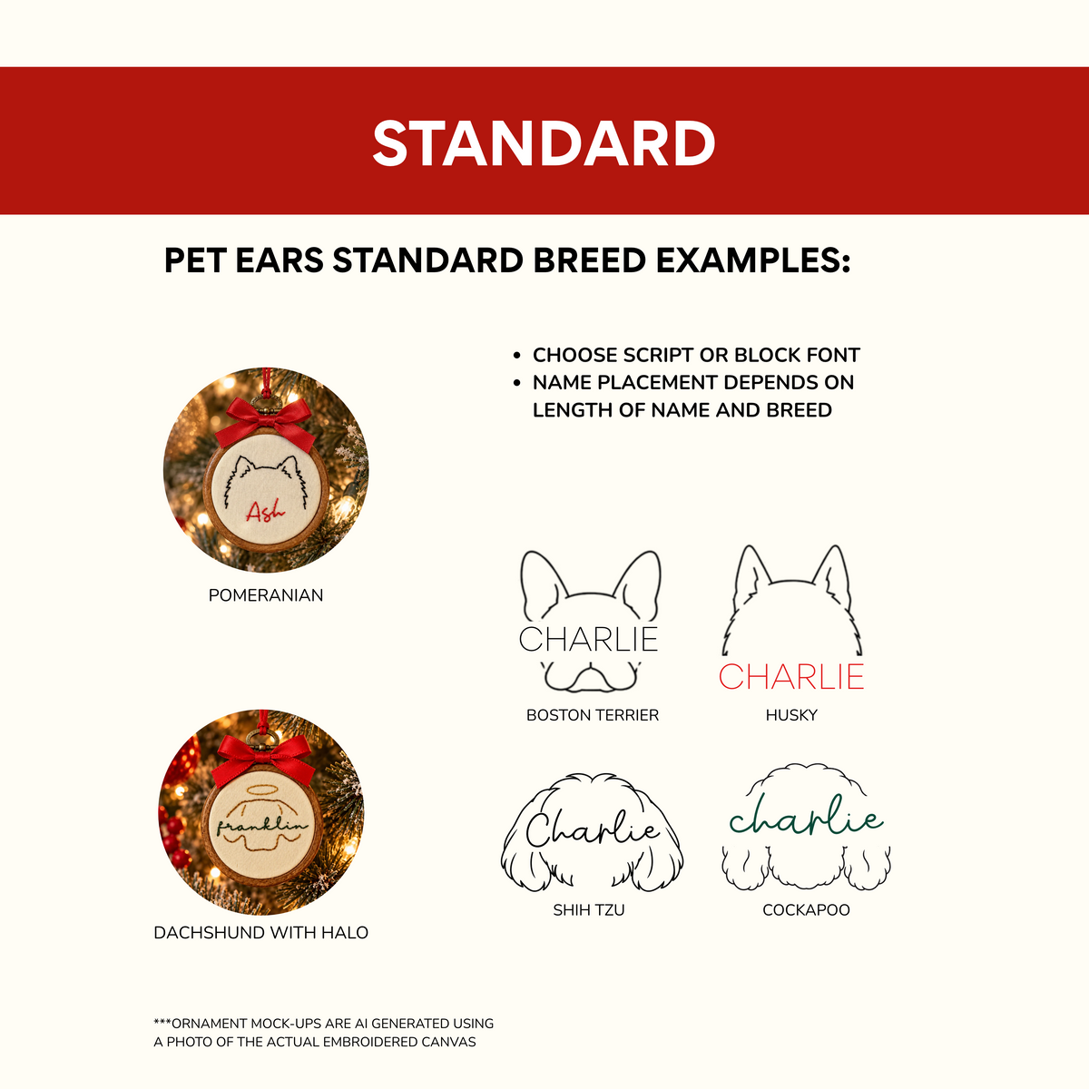 Personalized Pet Ear Hand-Embroidered Ornament